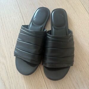 Marc Fisher LTD Oswin Faux Leather Black Slide Sandals